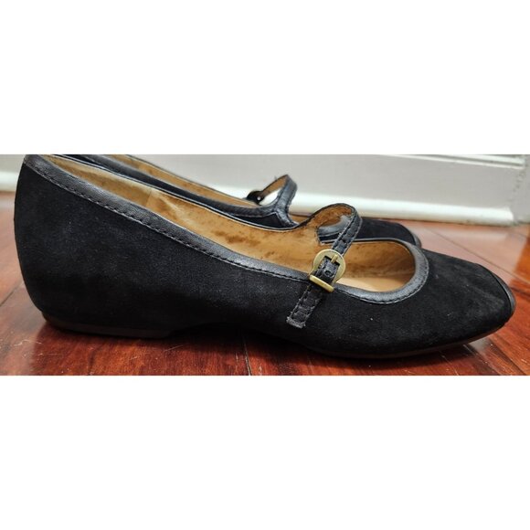 Eschantel Black Suede Mary Jane Flats Size 8.5M Leather Cap Toe Comfort Shoes - Picture 5 of 13